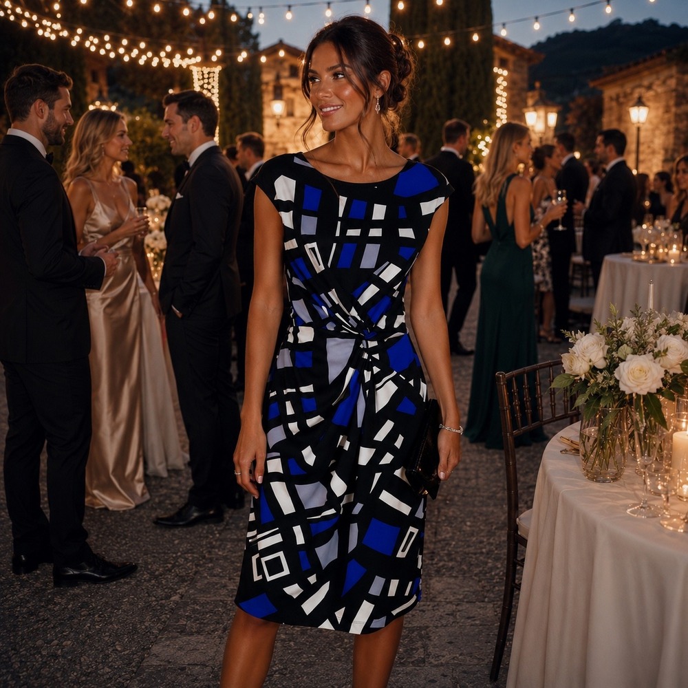 Lauren Ralph Lauren Classic Blue Geometric Twist Front Sheath‎ Dress Size 10P